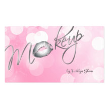 Makeup Business Card Silver Lips Pastel Pink