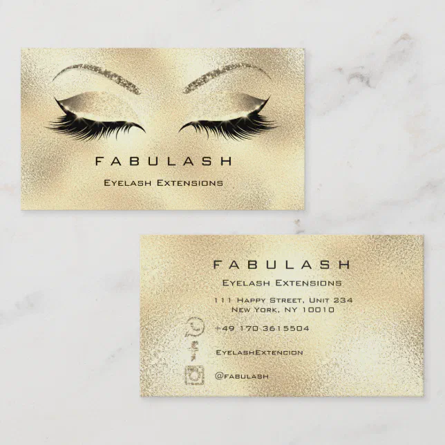 Makeup Eyebrows Lashes Glitter Diamond Gold VIP Business Card Zazzle