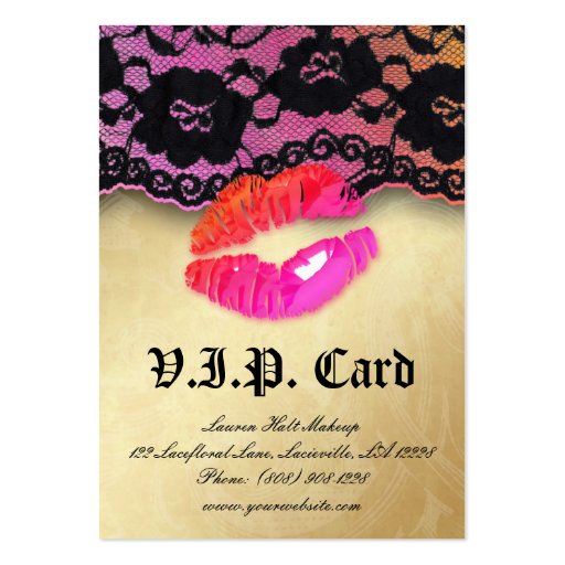 Makeup Glossy Lips N Lace VIP Card Pink Orange Business Card (front side)
