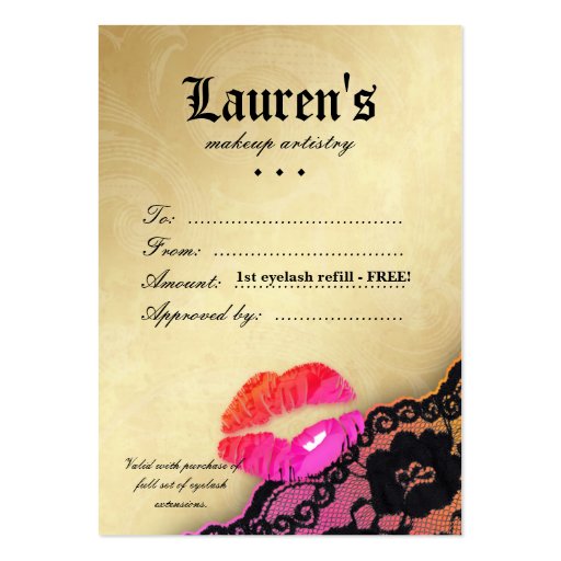Makeup Glossy Lips N Lace VIP Card Pink Orange Business Card (back side)