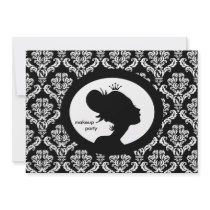 Makeup Party Invitation Crown Woman Silhouette