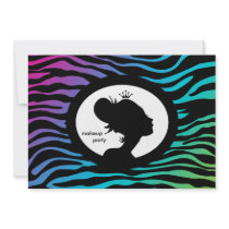 Makeup Party Invitation Crown Woman Zebra BG