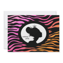 Makeup Party Invitation Crown Woman Zebra OP