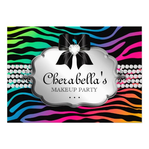 Makeup Party Invitation Zebra Rainbow Jewelry