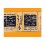 malayan grill 1940's stub LARGER postcards