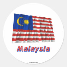 Malaysia Waving Flag with Name Round Stickers