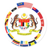 Malaysian Flags with Arms Round Stickers