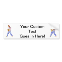 Male acoustic guitar player jeans feet apart bumper stickers