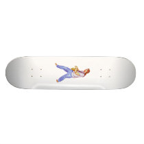 Male acoustic guitar player jeans feet apart skate board deck