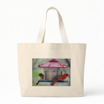 Male and Female Cardinal Eating a Snack Tote Bags