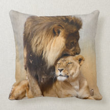 Male and Female Lion in Love Pillow