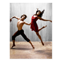Male and Female Modern Dancers in Red Dress Post Cards