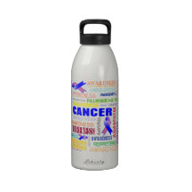 Male Breast Cancer Awareness Collage Water Bottles