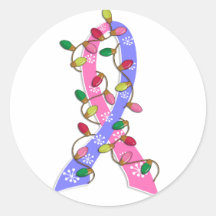 Male Breast Cancer Christmas Lights Ribbon Round Sticker