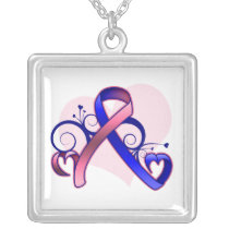 Male Breast Cancer Floral Heart Ribbon Pendants