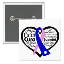 Male Breast Cancer Heart Ribbon Collage Pinback Button