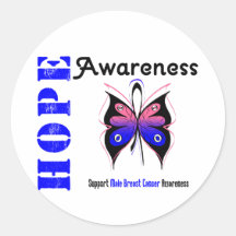Male Breast Cancer Hope Awareness Round Stickers