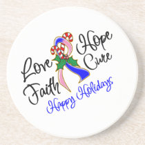 Male Breast Cancer Hope Happy Holidays Drink Coaster