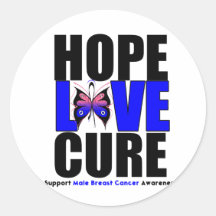 Male Breast Cancer Hope Love Cure Round Sticker