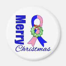 Male Breast Cancer Merry Christmas Ribbon Fridge Magnets