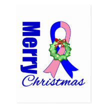 Male Breast Cancer Merry Christmas Ribbon Post Card