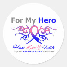 Male Breast Cancer Tribal Ribbon Hero Stickers
