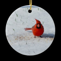 Male Cardinal in Snow Ceramic Ornament ornaments