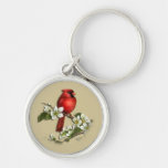 Male Cardinal on Dogwood Keychain