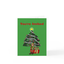 Male Elf Tree Christmas Holiday Party Invitation cards