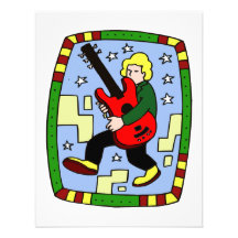 Male figure carrying red bass graphic invitations