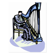 Male Harp Player Graphic Image Design Strings Post Cards