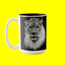 Male lion in Black and White mugs