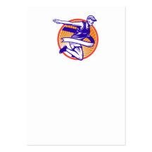 Male Marathon Runner Running Retro Woodcut Business Card