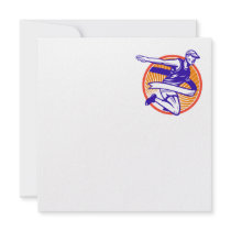 Male Marathon Runner Running Retro Woodcut Personalized Invitations