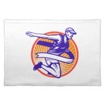 Male Marathon Runner Running Retro Woodcut Placemat