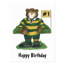 Male Rugby Bear in Green and Gold Postcards