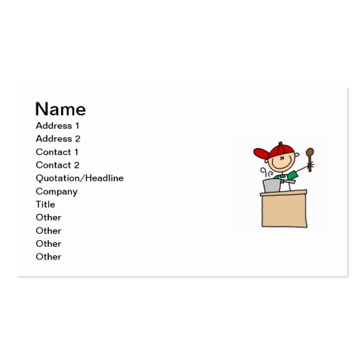 Male Stick Figure Cook Business Card Templates (front side)