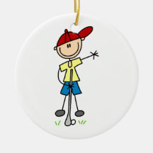 Male Stick Figure Golfer Christmas Ornaments