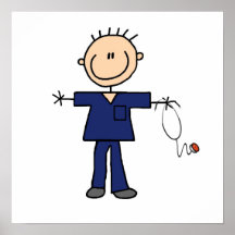 Male Stick Figure Nurse - Blue Posters