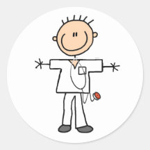 Male Stick Figure Nurse Round Sticker