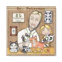 Male Veterinarian &Kittens Fridge Magnet by jamiecreates1 Male Veterinarian &Kittens Fridge Magnet