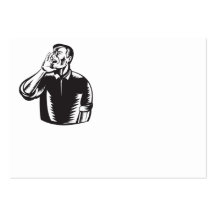 Male Worker Shouting Woodcut Business Cards