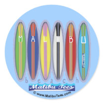 Malibu Beach Surfboards Round Sticker