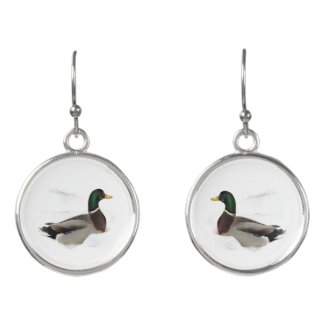 Mallard Ducks in Snow Bird Drop Earrings