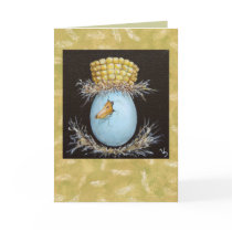mallard egg with corn cob hat card