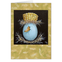 mallard egg with corn cob hat card