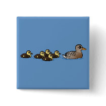 Mallard & five ducklings button