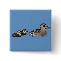 Mallard & two ducklings pinback button