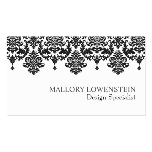 Mallory #1 Chic Black Damask Business Card (front side)