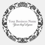 Mallory #1 Chic Black Damask Round Sticker stickers